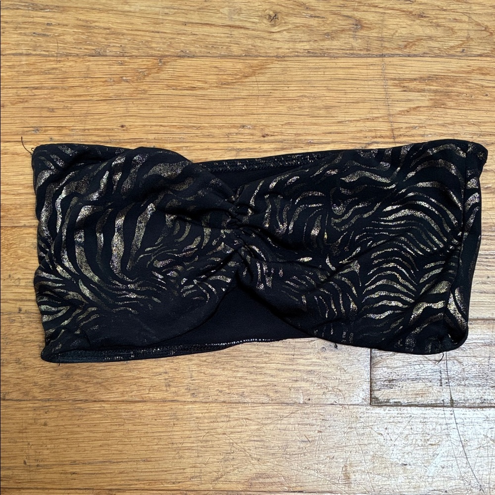 Anemone Black & Gold Zebra Animal Print Bikini Strapless Tube Top